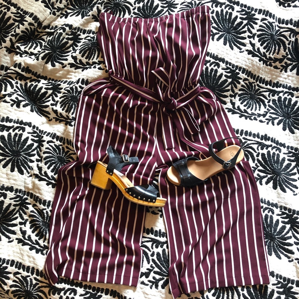 -Strapless jumpsuit wide leg-